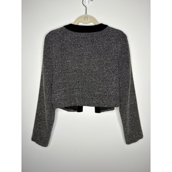 Vintage Talbots Black White tweed Cropped‎ Bolero Jacket Velvet Trim Women's 12 - Picture 2 of 5